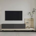 Dizayn Tv Sehpası – Kapaklı & Raflı Tasarım,180 Cm Antrasit/Traverten
