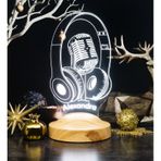 Dj - Müzisyen Hediyesi Kulaklık Ve Mikrofon 3d Led Lamba