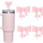 DJAIOD 4 Adet Pembe Hasır Kapak, Stanley Hasır Kapakları Kapağı, Bardaklar için 10mm Silikon Hasır Toppers, Bow Stanley Kupası Aksesuarları 30 ve 40oz