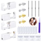 DJCIW 21 ADET Kulak Piercing Seti, Tek Kullanımlık Kulak Delici Tabanca Seti, 4 Adet Kendinden Delici Tabanca ve Paslanmaz Çelik Gümüş Altın Kulak İğnesi 5 mm CZ, S925 Kulak İğnesi Kulak Delme İçin