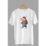 DK DAKSEL Beyaz Renk Basic Teddy Bear NYC Baskılı Kadın Tişört