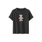 DK DAKSEL Çiçek Desenli Ayıcık Baskılı Tişört, Zeytin Yeşili,%100 Pamuk, Rahat Kesim, Unisex, Kısa Kollu (Füme, L)