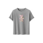 DK DAKSEL Çiçek Desenli Ayıcık Baskılı Tişört, Zeytin Yeşili,%100 Pamuk, Rahat Kesim, Unisex, Kısa Kollu (Gri, L)
