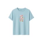 DK DAKSEL Çiçek Desenli Ayıcık Baskılı Tişört, Zeytin Yeşili,%100 Pamuk, Rahat Kesim, Unisex, Kısa Kollu (Mavi, M)