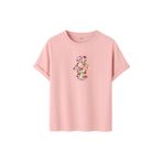 DK DAKSEL Çiçek Desenli Ayıcık Baskılı Tişört, Zeytin Yeşili,%100 Pamuk, Rahat Kesim, Unisex, Kısa Kollu (Pudra, S)