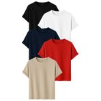 DK DAKSEL Erkek 5’li Basic Tişört Paketi Siyah Beyaz Lacivert Kırmızı Taş Renk Rahat Kesim Pamuklu T-Shirt