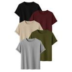 DK DAKSEL Erkek 5’li Basic Tişört Paketi Siyah Bordo Taş Haki Gri Renk Rahat Kesim Pamuklu T-Shirt