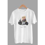 DK DAKSEL Erkek Basic Teddy Bear Baskılı Bol Beyaz Tişört