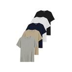 DK DAKSEL Relaxed Fit%100 Pamuklu Basic Kadın T-shirt 5 Li Paket DKS-5500 (Siyah-Beyaz-Lacivert-Taş-Gri/XL)