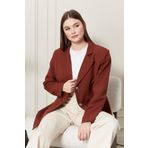 dk denemekabini Kadın Oversize Geniş Kalıp Üç Düğmeli Cepli Basic Düz Blazer Ceket - Kiremit