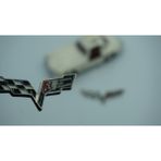 DK Tuning Chevrolet Corvette F1 Logo Çamurluk Yanı 3m 3D Metal Logo Amblem Seti - Tek Ebat - Siyah - Beyaz