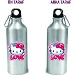 Dkdz Shop Metal Gumus Kancalı Baskılı Su Matarası 600ML. - 007