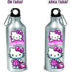 Dkdz Shop Metal Gumus Kancalı Baskılı Su Matarası 600ML. - 009