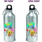 Dkdz Shop Metal Gumus Kancalı Baskılı Su Matarası 600ML. - 022