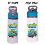 Dkdz Shop Sunger Bobbb Baskılı Mavi Pipetli Metal SULUK-650ML. - Mor - Koyu Pembe