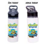 Dkdz Shop Sunger Bobbb Baskılı Pipetli Metal SULUK-650ML. - Mor - Koyu Pembe