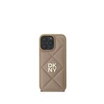 DKNY iPhone 16 Pro Kapitone Metal Logolu Bej Telefon Kılıfı