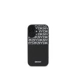 DKNY iPhone 16 Repeat Texture Pattern Kartlıklı Siyah Telefon Kılıfı