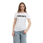 DKNY Kadın Bisiklet Yaka T-Shirt, Beyaz/Siyah, XL Beden