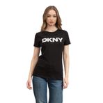 DKNY Kadın Bisiklet Yaka T-Shirt, Siyah/Gümüş, XS