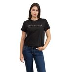 DKNY Kadın Bisiklet Yaka T-Shirt, Siyah/Metal, S Beden