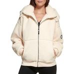 DKNY Kadın spor kapüşonlu Roebling polar ceket, Yumurta Nog, XL
