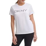 DKNY Kadın Yazlık Üst Kısa Kollu Tişört, Siyah Çizgili Beyaz Logo, S