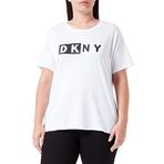 DKNY Kadın Yazlık Üst Kısa Kollu Tişört, Siyah/Beyaz İki Tonlu Logo ile Beyaz, XS