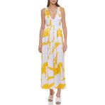 DKNY Kolsuz Baskılı Maxi Elbise, Beyaz/Pop Sarı Çoklu, L