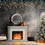 Dlc Retro Beyaz Taşlı 1800W Beton Desen Dekoratif Şömine
