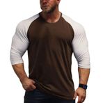 DLSMDOUS Reglan erkek kas kesim tişört, 3/4 kollu, fitness antrenmanı tişörtü, Kahve-Beyaz, S