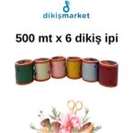 dm dikişmarket 120 No Karışık Renkli Dikiş Ipliği Küçük Boy Dikiş Ipi Makara (500 Mt)-Yerli Üretim 6Lİ SET - SET3