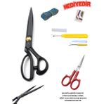 dm dikişmarket Hard Steel Kumaş Kot Kesim Profesyonel Terzi Makası 20cm ve Nakış Makası İlik Sökücü İğne HEDİYELİDİR - sett