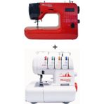 dm dikişmarket Moonstar 2200 Ev Tipi Dikiş Makinası & Moonstar 320 Ev Tipi Overlok Makinası 2li set - 60 desen-overlok