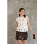 DM DİLAN MODA KADIN TIĞ İŞİ EKRU BİSİKLET YAKA GOLD DÜĞMELİ MEVSİMLİK YELEK