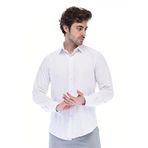 Dm.ZAWA Pamuklu Erkek Gömlekleri Beyaz Günlük Giyim Uzun Kollu Düz Gömlekler (Slim Fit) Small