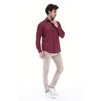 Dm.ZAWA Pamuklu Erkek Gömlekleri Bordo Günlük Giyim Uzun Kollu Düz Gömlekler (Slim Fit) Small