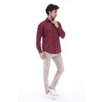 Dm.ZAWA Pamuklu Erkek Gömlekleri Bordo Günlük Giyim Uzun Kollu Düz Gömlekler (Slim Fit) XX-Large