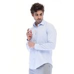 Dm.ZAWA Pamuklu Erkek Gömlekleri Buz Mavi Günlük Giyim Uzun Kollu Düz Gömlekler (Slim Fit) Small