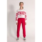 Dmb Boys & Girls 10-15 Yaş Kız Çocuk Crop Sweat ve Eşofman Altı 3'lü Takım - 10 - 11 Yaş - Beyaz - Kırmız