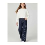 DMB KİDS Kız Çocuk Yıldız Detaylı Bol Paça Wide Leg Jean Kot Pantolon
