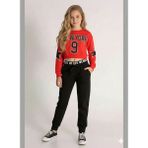 Dmb Kız Çocuk Crop Sweatshirt Boxer Detaylı Eşofman Alt Ikili Takım - Siyah - Kırmızı - 12 - 13 Yaş