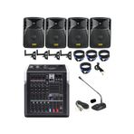 DMM Okul – Konferans Salonu Ses Sistemi Paketi | 4x8” 350w Kabin Hoparlör 6 Kanal Bluetooth Mikser