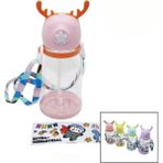 DMR-4156 ( Geyik Modeli ) ( Pipetli ) Çocuk Matara Suluk ( Askı Ipli ) ( Sticker Hediyeli ) - Yeşil-Mavi-Pembe - 1 ürün