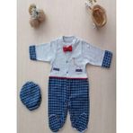 DMR Elegance 0-3 3-6 Ay Cep Saatli Kasketli Papyonlu Erkek Bebek Tulum Lacivert - 3 - 6 Ay