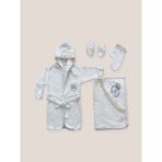 DMR Elegance 0-6 Ay Kaplan Nakışlı Bornozlu 5li Erkek Bebek Havlu Silgi Takımı Mavi - Renkli