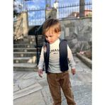 Dmr Elegance 3-4-5 Yaş Fitilli Kadife Pantolon Kapitone Kapşonlu Yelek Uzun Kollu Sweat 3Lü Erkek Çocuk Takımı Lacivert