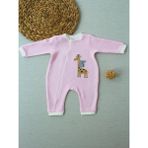 DMR Elegance 6-9 12-18 18-24 24-36 Ay Animal Nakışlı Bal Peteği Kumaş Es Fermuarlı Kız Bebek Tulumu Pembe - 18 - 24 Ay