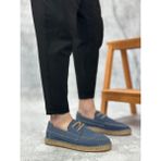DMR Elegance BA0358 Boa Doğal Deri Tozu Bağcıklı Kauçuk El Yapımı Espadril Taban Mavi Renk Erkek Ayakkabı - Renkli