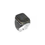 DMR Elegance DMR-GMSH-BRKD-MR11002696 Gümüş Siyah Zirkon Taşlı Kare Erkek Yüzük